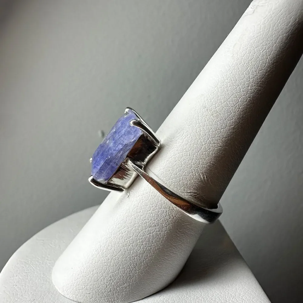 NWOT‎ 9x13mm Emerald cut Tanzanite solitaire ring in sterling silver stamped!